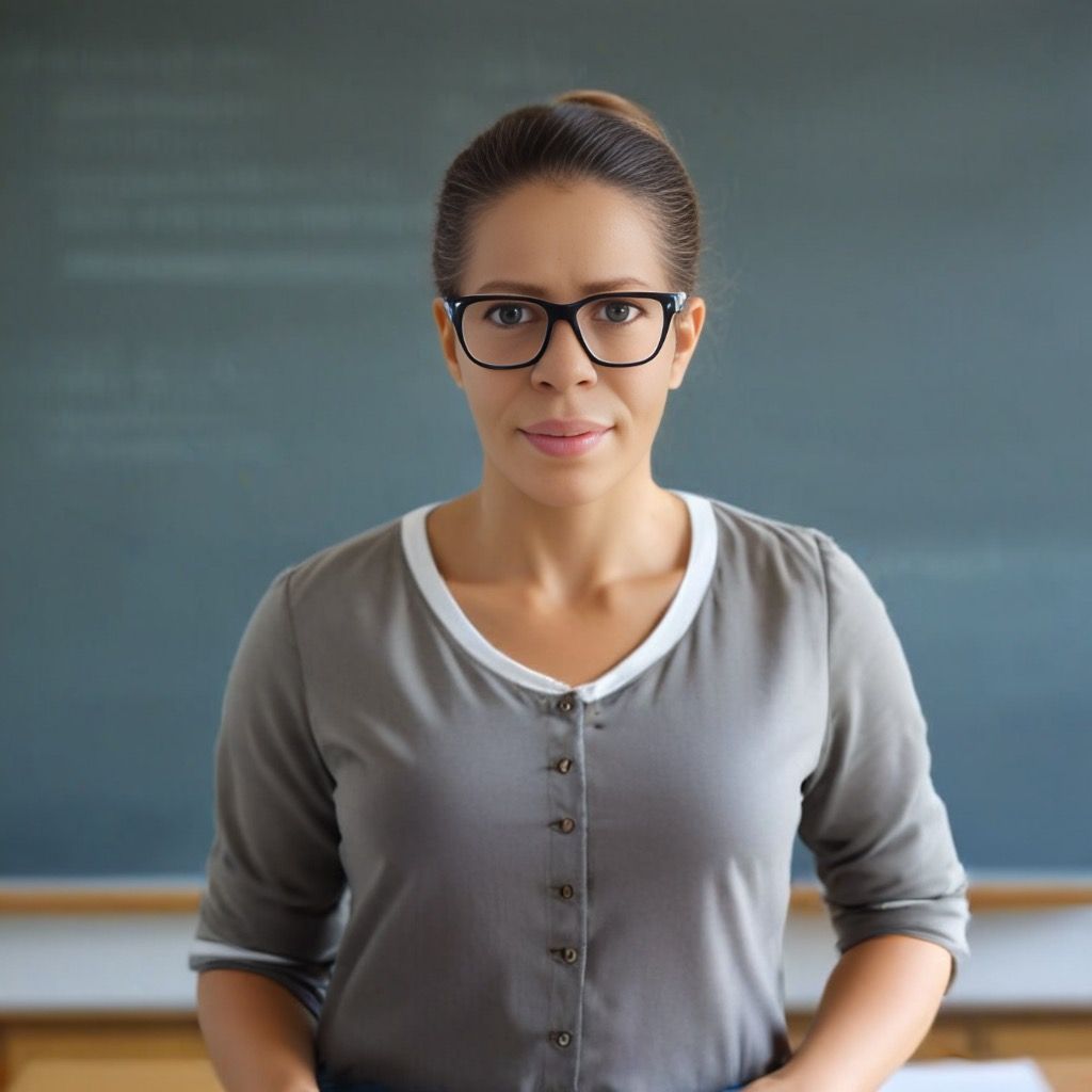 teacher standing in front of a chalk board learn english