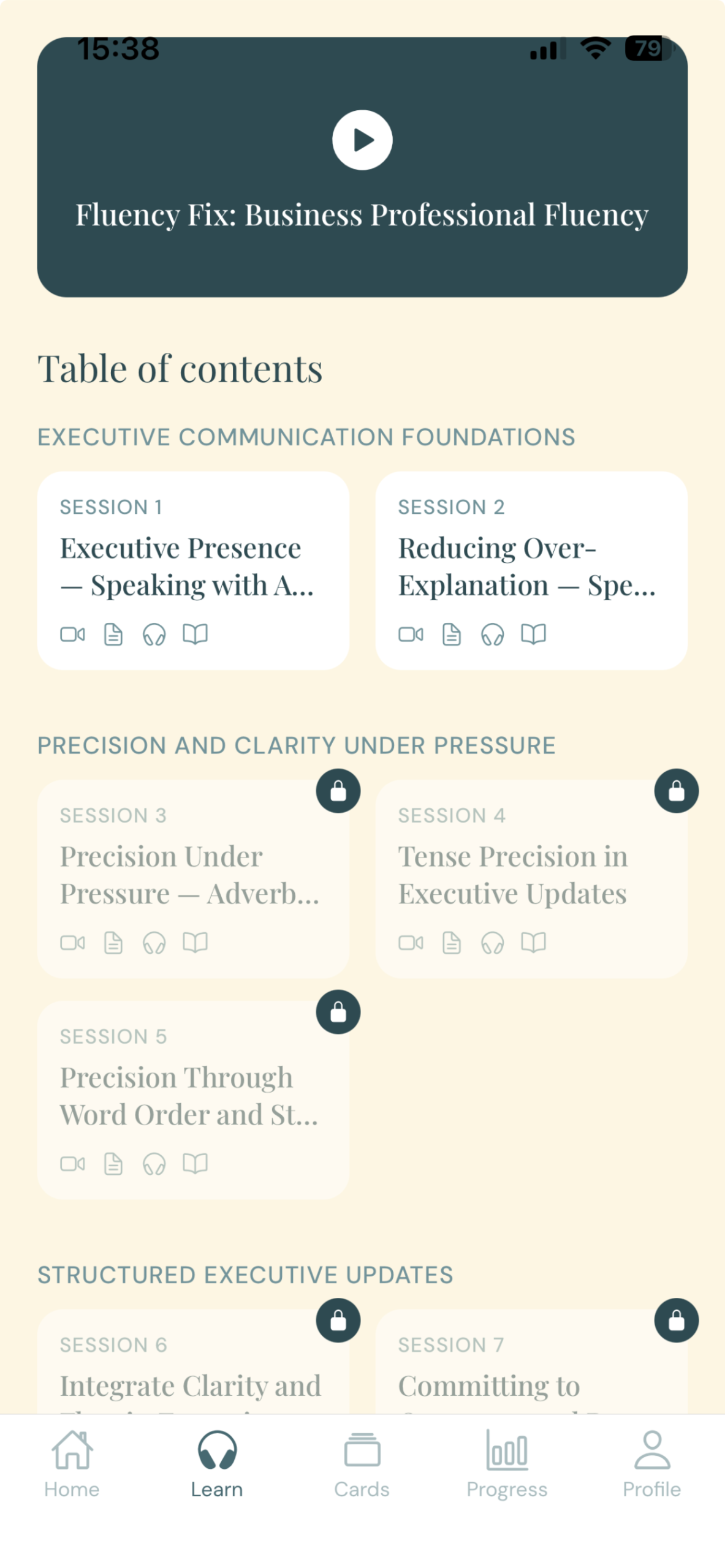 Fluency Fix app — Business Professional Fluency table of contents